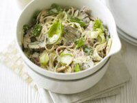 Creamy Ham, Leek and Mushroom Spaghetti